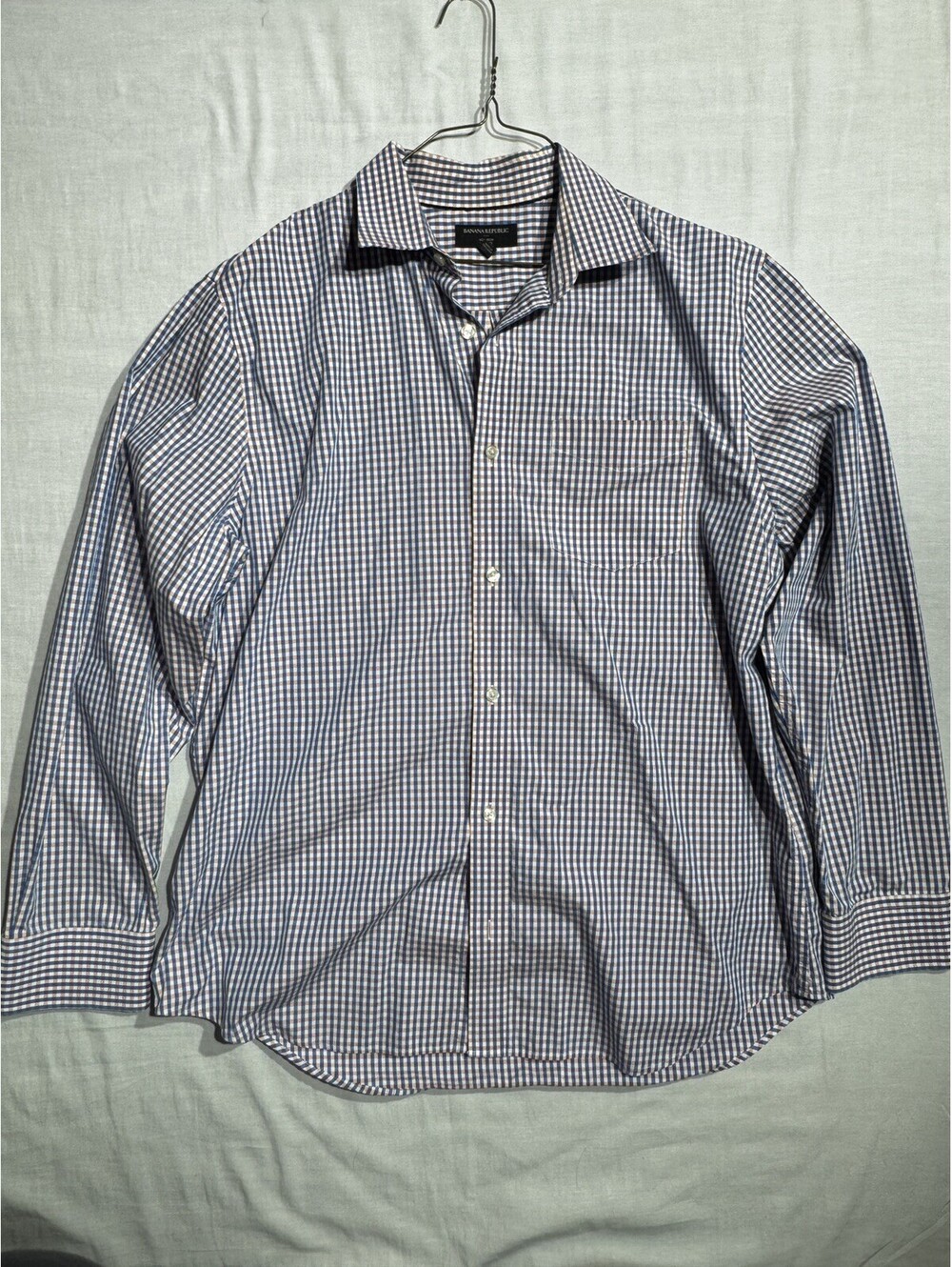Banana Republic Shirt Men's XL 17-17.5 35-36 Blue Plaid Non Iron Slim Fit